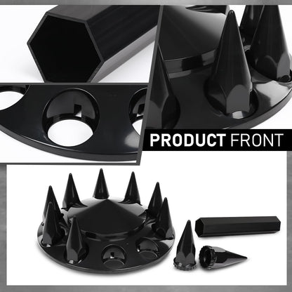 G-PLUS Front Wheel Covers 33mm Spiked Hub Axle Compatible with Semi-Trucks 22.5" and 24.5" Wheels, ABS Plastic Black Pair Semi Truck Hub Covers