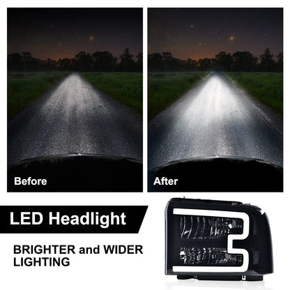 G-PLUS LED Bar Headlights Assembly Fit Ford F250 F350 F450 F550 Super Duty 2005-2007,Fit Ford Excursion 2005 Smoke Lens Black Housing DRL Headlamps w/Wiring,faros delanteros