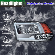 G-PLUS LED DRL Headlights for Dodge Ram 1500 2500 3500 2009-2012 Smoky Lens Chrome Housing Close-up View