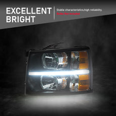 G-PLUS LED DRL Headlights for Chevy Silverado 1500 2500 3500 2007-2014 Black Housing Amber Reflector Product Specifications