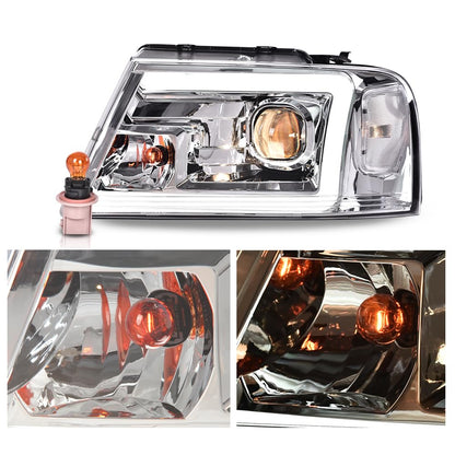 G-PLUS LED DRL Headlights, Fit 2004-2008 Ford F150/ 2006-2008 Lincoln Mark Lt(NOT Fit 2004 F150 Heritage/Flareside Beds), Clear Lens Chrome Housing Clear Reflector Bumper Headlamps
