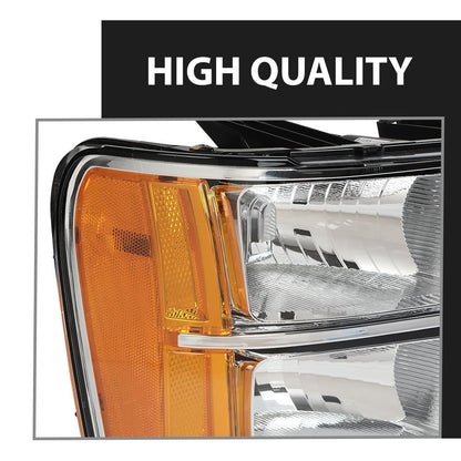 G-PLUS Tube Projector Headlights Assembly Fit GMC Sierra 1500 2007-2013 /Fit for GMC Sierra 2500HD 3500HD 2007-2014 Headlamps Left & Right Clear Lens Chrome Housing Amber Reflector,faros delanteros