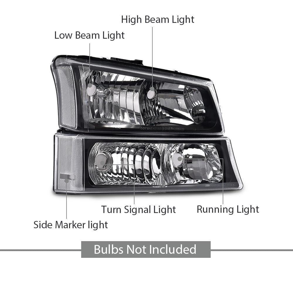 G-PLUS Headlights Assembly, Compatible with 2003 2004 2005 2006 Chevy Avalanche 1500 2500 Bumper Headlamps, Clear Lens Black Housing Clear Reflector,faros delanteros