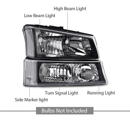 G-PLUS Headlights Assembly, Compatible with 2003 2004 2005 2006 Chevy Avalanche 1500 2500 Bumper Headlamps, Clear Lens Black Housing Clear Reflector,faros delanteros