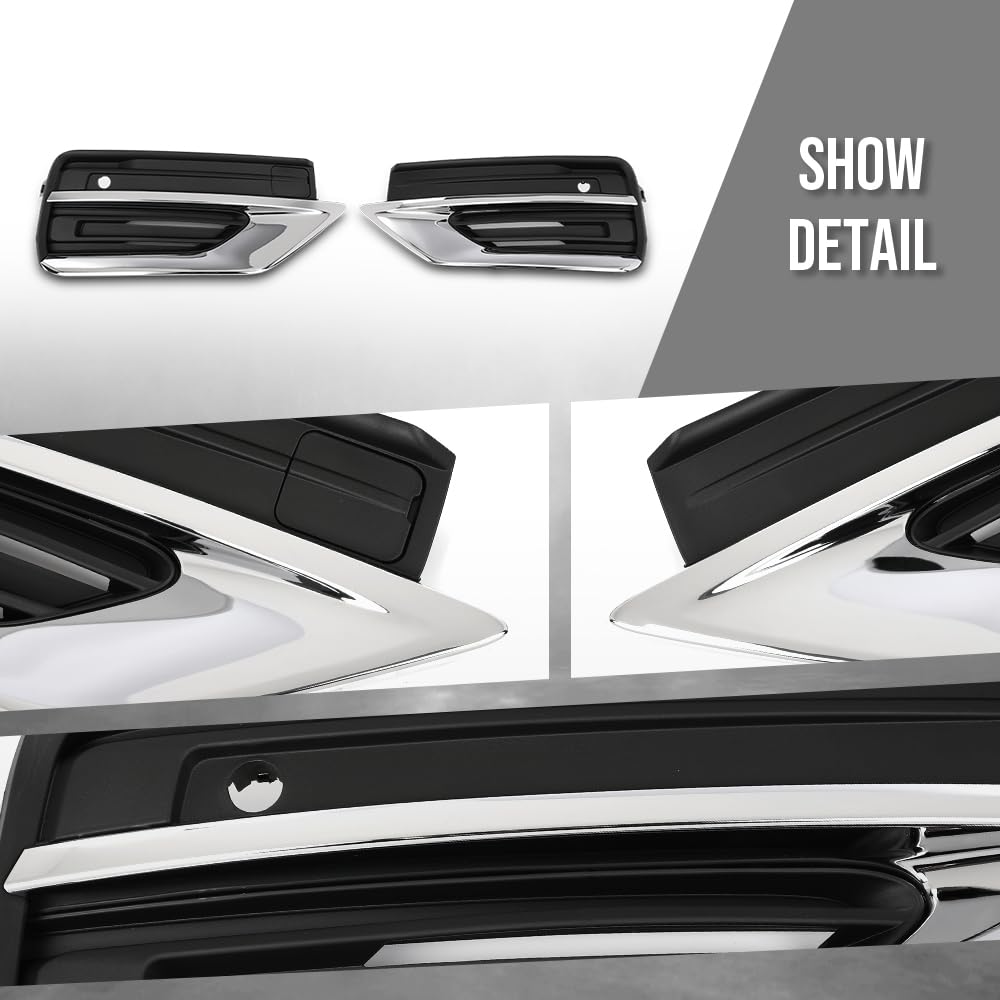 G-PLUS Bumper Fog Light Grille Grill Trim Front Left & Right Side Compatible with Volvo XC90 2020-2024 31663514, 31663515 Chrome Black