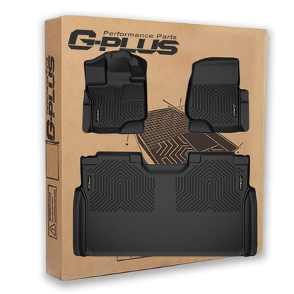 G-PLUS Floor Mats Compatible with Ford F150 SuperCrew 2015-2024(Includes 2022-2024 Lightning Models) w/o Fold Flat Storage,TPE All Weather Full Cover Protection 3 PCS Cargo Liners