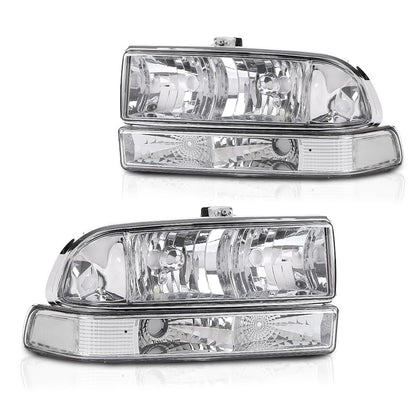 G-PLUS Headlights Corner Bumper Turn Signal w/o Bulbs Fit Chevy Blazer 1998-2005 / Fits Chevy S10 Pickup 1998-2004 Clear Lens Chrome Housing Clear Reflector Bumper Headlamps,faros delanteros Assembly