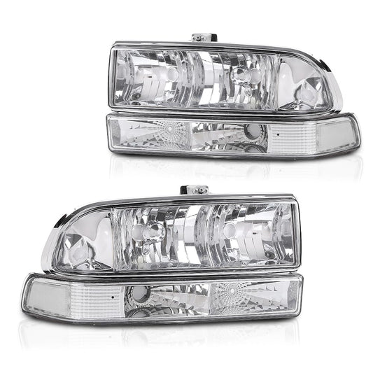 G-PLUS Headlights Corner Bumper Turn Signal w/o Bulbs Fit Chevy Blazer 1998-2005 / Fits Chevy S10 Pickup 1998-2004 Clear Lens Chrome Housing Clear Reflector Bumper Headlamps,faros delanteros Assembly