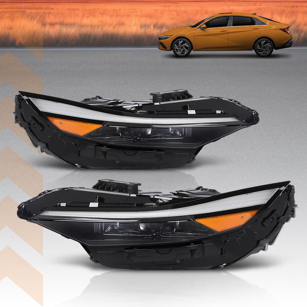 G-PLUS LED Headlight Assembly Left and Right Side Compatible with Hyundai Elantra 2024-2025 92102-AA740 2PCS Black