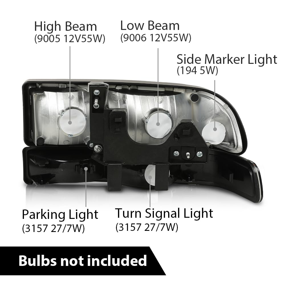 G-PLUS Headlights Assembly Fit Chevy S10 Pickup/Blazer 1998 1999 2000 2001 2002 2003 2004 Bumper Headlamps Clear Lens Black Housing Amber Reflector 16526217 16526218 15098267 15098268,faros delanteros