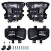 G-PLUS Fog Lights & Headlights Assembly w/o Bulbs Compatible with 2015-2017 Ford F150 Not Fit Models with LED or HID Headlamps(Smoky Cover Black Frame White Reflector Headlights + Fog Lamps)