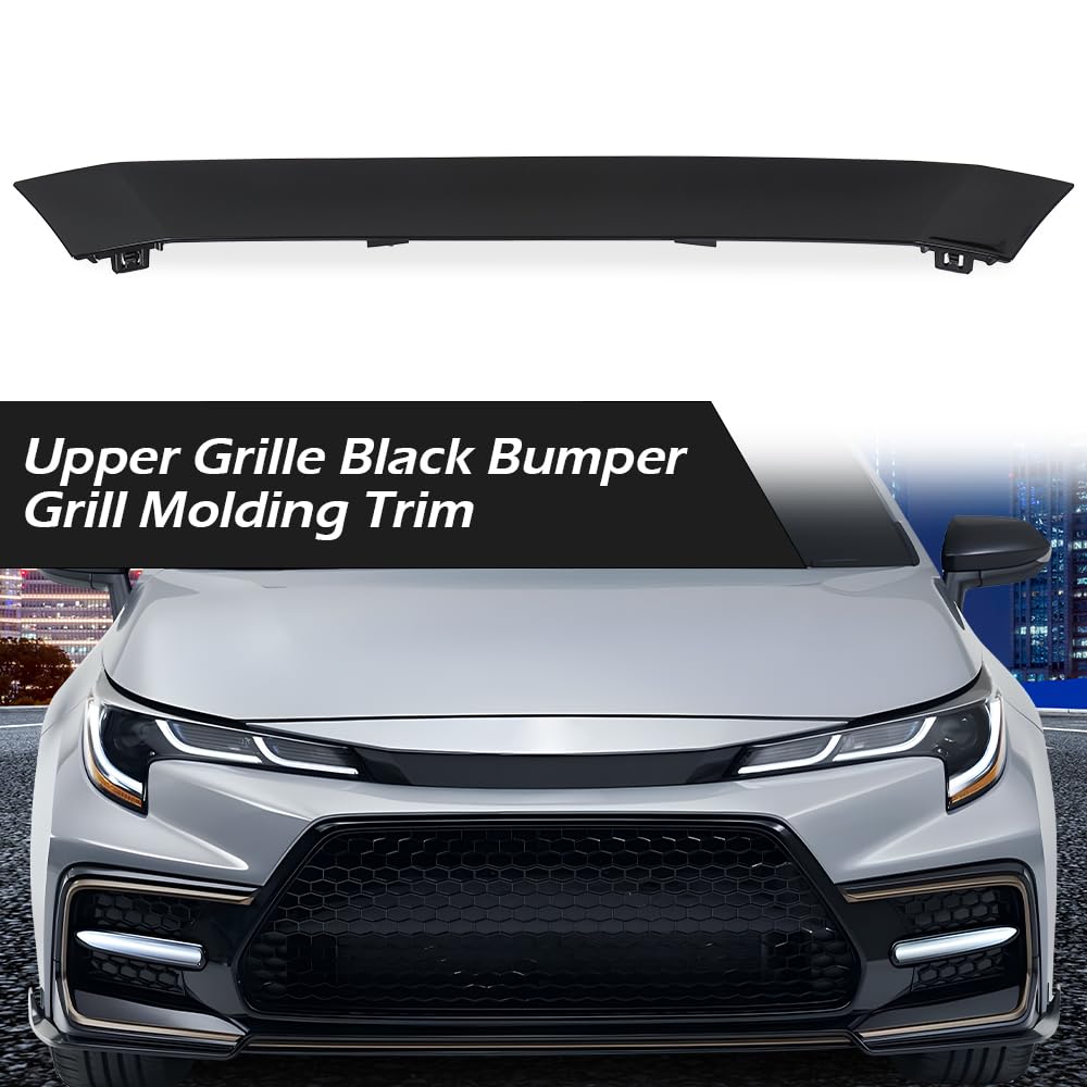 G-PLUS Front Bumper Upper Grille Grill Molding Trim Compatible with Toyota Corolla SE XSE Sedan 2020 2021 2022 Replacement for 5314102180 TO1210115 Glossy Black