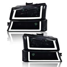 G-PLUS LED DRL Headlights for Chevy Silverado 1500 2500 3500 2003-2006 Black Housing