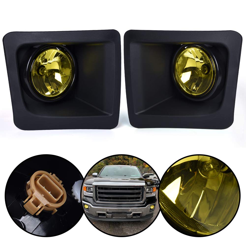 G-PLUS Bumper Fog Lights Driving Lamps Set Left + Right Yellow Compatible with GMC Sierra 2014-2015
