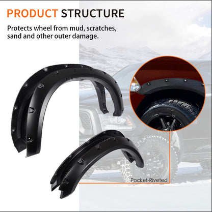 G-PLUS Fender Flares, Compatible With 2009-2018 Dodge Ram 1500, Compatible With 2019-2022 Dodge Ram 1500 Classic 4PCS(Excludes R/T & Rebel), Black