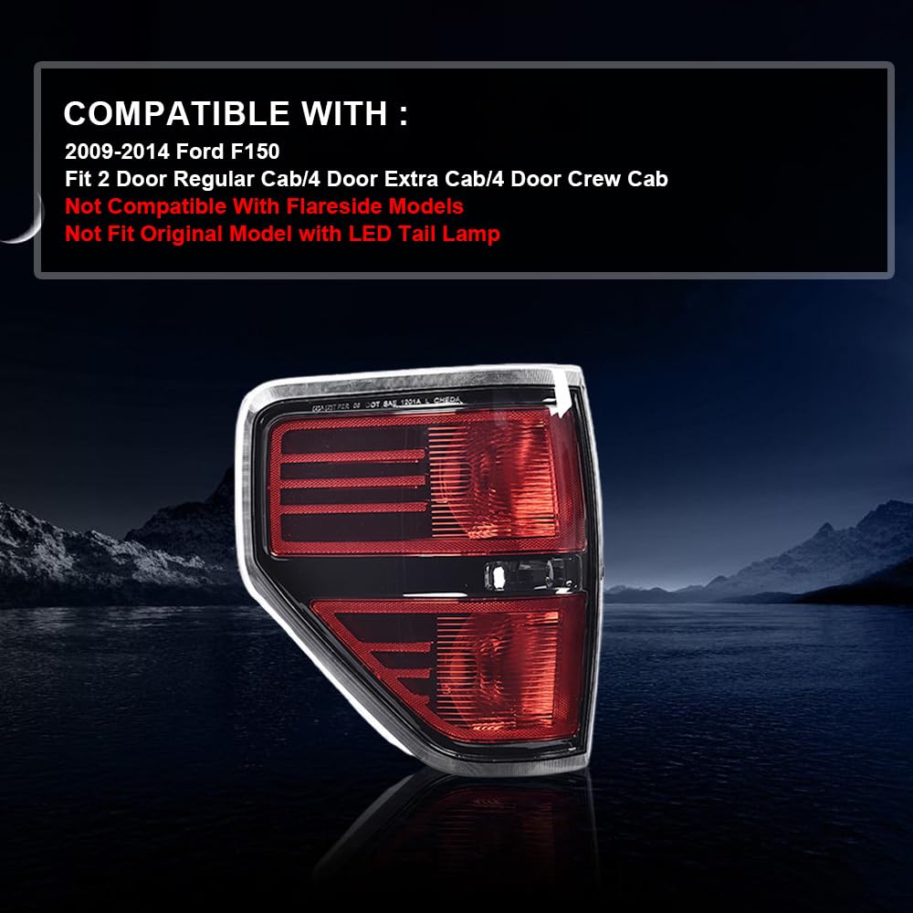 G-PLUS Pickup Rear Left Tail Light Compatible With 2009-2014 Ford F150 2/4 Door (Not Fit Flareside Models,Not Fit Ogriginal Model with LED Tail Lamp) Brake Lamps luces traseras, faros traserosAssembly
