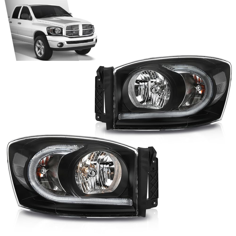 G-PLUS LED Headlights Assembly Front Headlamps Pair Set Compatible with Dodge Ram 1500 2006-2008,Compatible with Dodge Ram 2500 3500 2006-2009 Clear Lens Black Housing Clear Reflector,faros delanteros