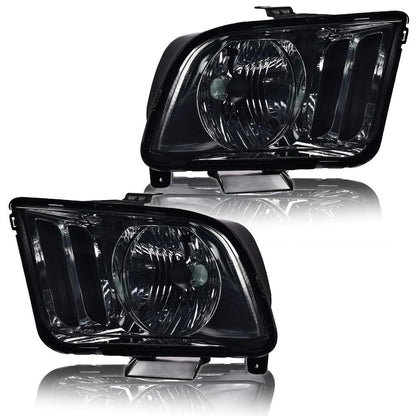 G-PLUS Headlights Compatible with Ford Mustang 2005-2009 Factory Halogen Headlamps Pair Smoky Lens Chrome Housing Amber Reflector,faros delanteros