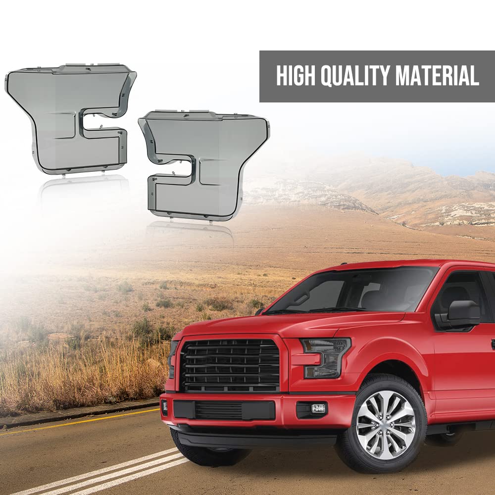 G-PLUS Headlights Headlamps Cover Left+Right Smoke Compatible with 2015-2017 Ford F150 FO2502335, FO2503335, FO2502344