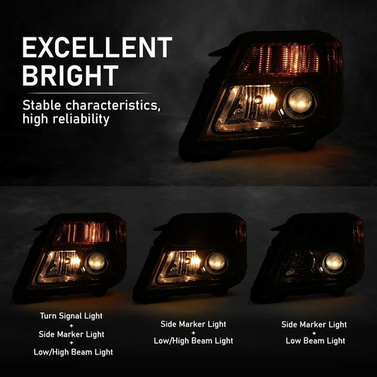 G-PLUS Projector Headlight Compatible with GMC Terrain (submodel: SLE, SLT) 2010-2015 /Fit Terrain SL 2015 Left Driver Side Clear Lens Chrome Housing Bumper Headlamps,faros delanteros