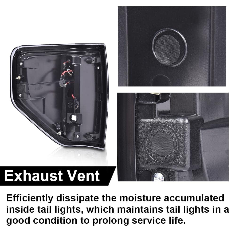 G-PLUS Tail Lights w/Wiring Harness Compatible with Ford F150 2009-2014 Only Fit LED Style, Left Driver & Right Passenger Clear lens Black Housing Rear Brake Lamps Luces Traseras, Faros Traseros