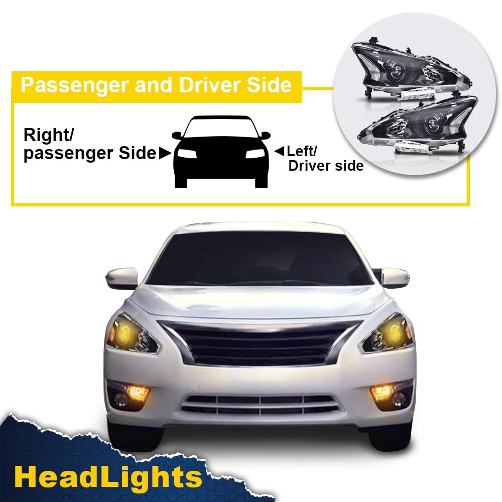 G-PLUS Headlights Assembly Compatible With 2013 2014 2015 Nissan Altima 4-Door Sedan Factory Style Automotive Halogen Model Headlamps (Clear Lens Black Housing Clear Reflector),faros delanteros