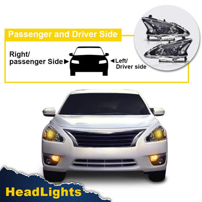 G-PLUS Headlights Assembly Compatible With 2013 2014 2015 Nissan Altima 4-Door Sedan Factory Style Automotive Halogen Model Headlamps (Clear Lens Black Housing Clear Reflector),faros delanteros