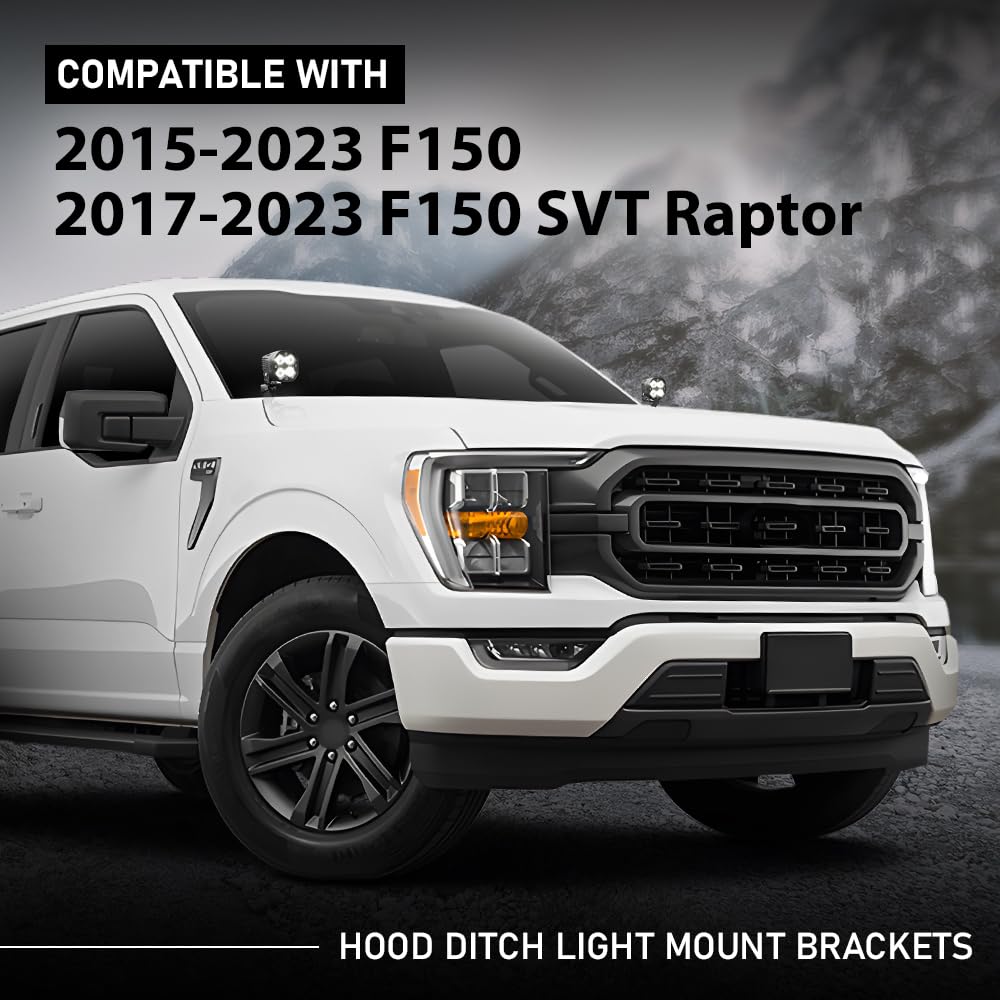 G-PLUS Upper Hood Ditch Cube LED Light Mount Brackets Compatible with Ford F150 SVT Raptor 2017-2023,Fit Ford F150 2015-2023
