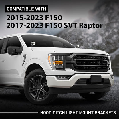 G-PLUS Upper Hood Ditch Cube LED Light Mount Brackets Compatible with Ford F150 SVT Raptor 2017-2023,Fit Ford F150 2015-2023