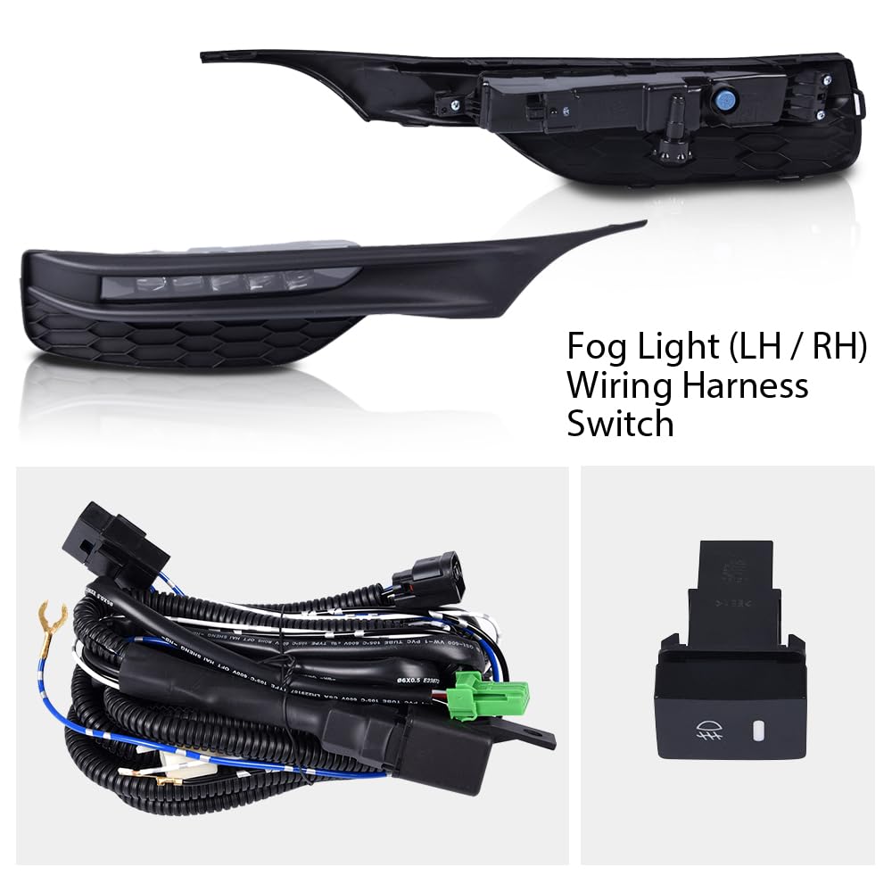 G-PLUS Front Bumper Fog Lights Lamps with Bezels Switch and Wiring Kit Compatible with Honda Accord 4-Door Sedan 2016 2017 Clear Lens