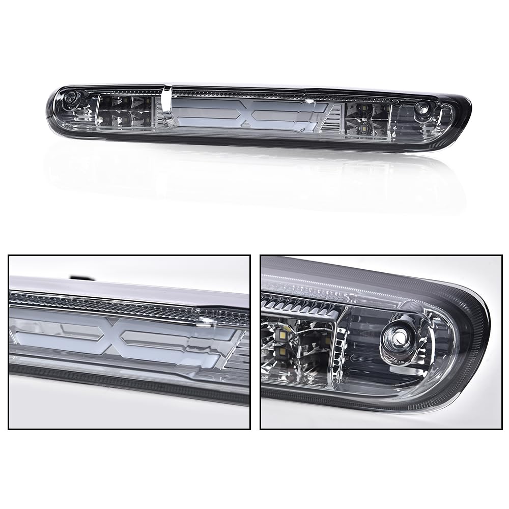 G-PLUS X-Type LED Third Brake Light Compatible with Chevy Silverado/GMC Sierra 2007-2014 3RD LED Bar Brake/Cargo Light Smoky lens Chrome Housing Amber Reflector