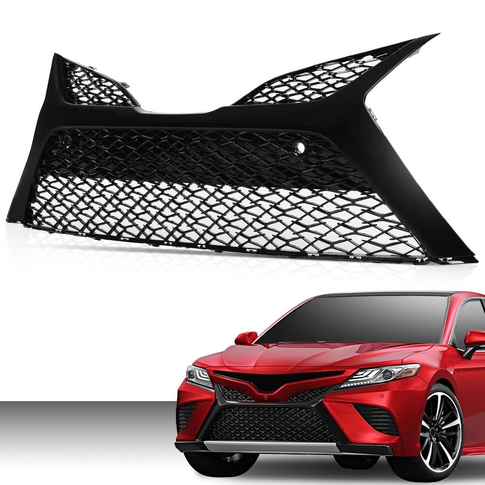 G-PLUS Front Bumper Cover Grille, Compatible with Toyota Camry SE XSE 2018-2020 with Parking Sensors/NOT fit LE XLE models Trim Grill For 5310206560 TO1036186 (Glossy Black)