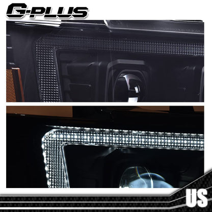G-PLUS LED Tube Dual Projector Headlights, Compatible with 2007-2014 Chevy Tahoe/Suburban Bumper Headlamps Assembly, Smoky Lens Black Housing Amber Reflector,faros delanteros