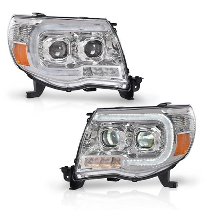G-PLUS LED Tube Projector Headlights Headlamps W/o Bulbs Compatible with Toyota Tacoma 2005-2011 Clear Lens Chrome Housing Amber Reflector Driver & Passenger Side,faros delanteros