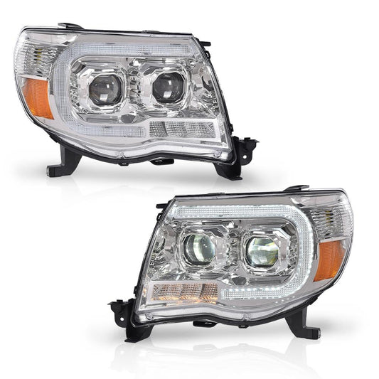 G-PLUS LED Tube Projector Headlights Headlamps W/o Bulbs Compatible with Toyota Tacoma 2005-2011 Clear Lens Chrome Housing Amber Reflector Driver & Passenger Side,faros delanteros