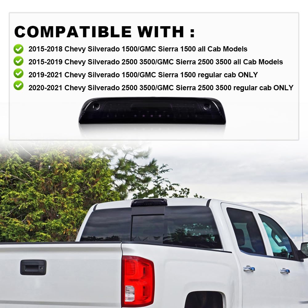 G-PLUS Full 3rd Third Brake Cargo Lights Rear Roof Center High Mount Stop Light Lamp Compatible with Chevy Silverado GMC Sierra 1500 2500HD 3500 HD 2014-2018 White and Red