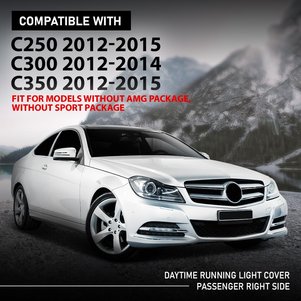 G-PLUS Fog Light Cover Daytime Running Light Cover, Compatible with Benz C250 C350 2012-2015/C300 2012-2014, Fit Models W/o AMG Package & Sport Package
