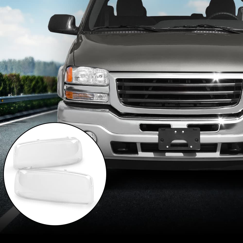 G-PLUS Headlight Bumper Lamps Cover Chrome Clear Compatible with 1999-2007 GMC Sierra 1500.2001-2007 GMC Sierra 1500/2500 HD/3500 15850352 15850351