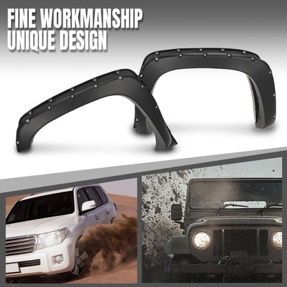 G-PLUS Fender Flares, Compatible with 1999-2006 Chevy Silverado/1999-2006 GMC Sierra (Incl. 2007 Classic Models/Not fit Dually & Step-side models), Smooth Rivet Wheel Protector Vent Trim 4pcs