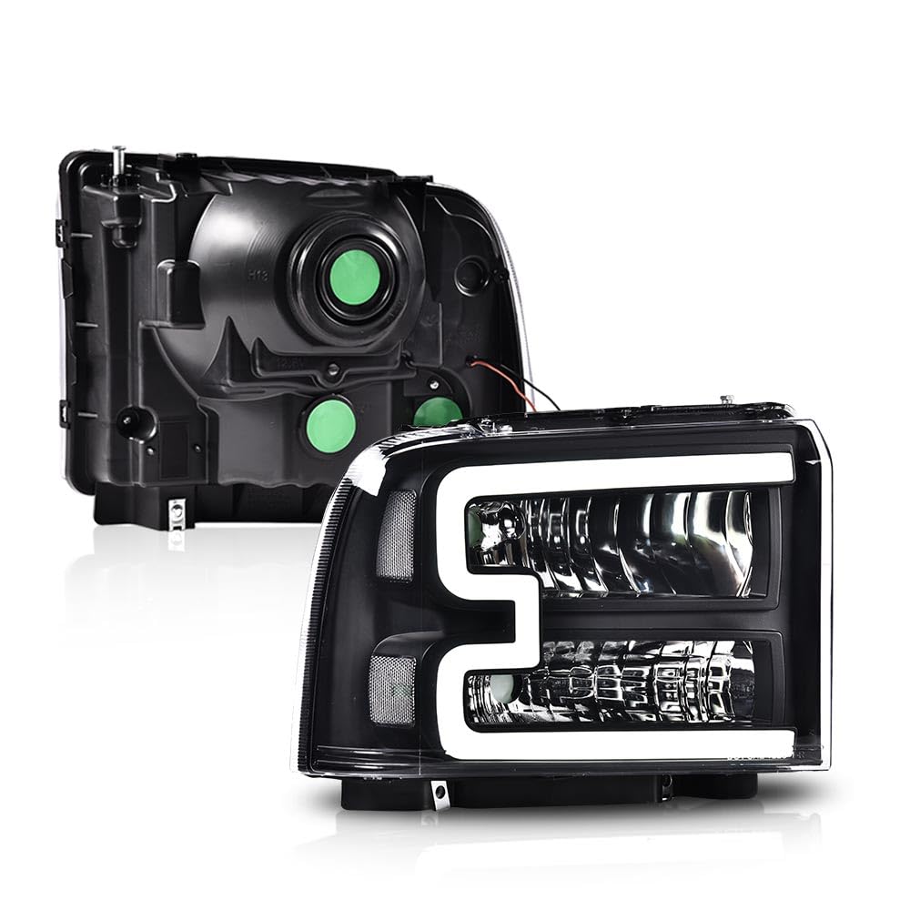 G-PLUS LED Headlights, Compatible with Ford F250 F350 F450 F550 2005 2006 2007 Super Duty Headlamps,Clear Lens Black Housing Clear Reflector Left & Right
