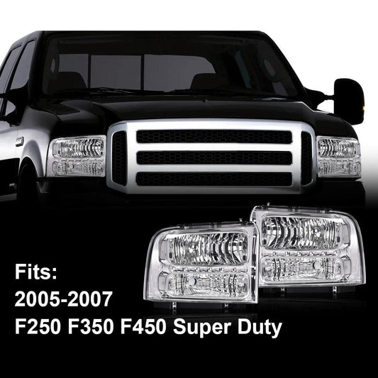 G-PLUS LED Headlights Compatible with Point Style Ford F250 F350 F450 F550 Super Duty 2005-2007 DRL BAR Headlamps Clear Lens Chrome Housing Clear Reflector,faros delanteros