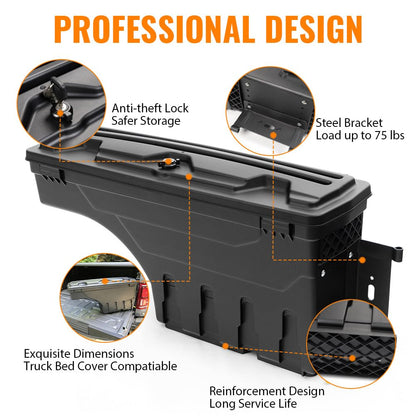 G-PLUS Truck Bed Storage Tool Box Right Passenger Side Compatible with Chevy Silverado/GMC Sierra 1500 2500 3500 1999 2000 2001 2002 2003 2004 2005 2006 2007 Black