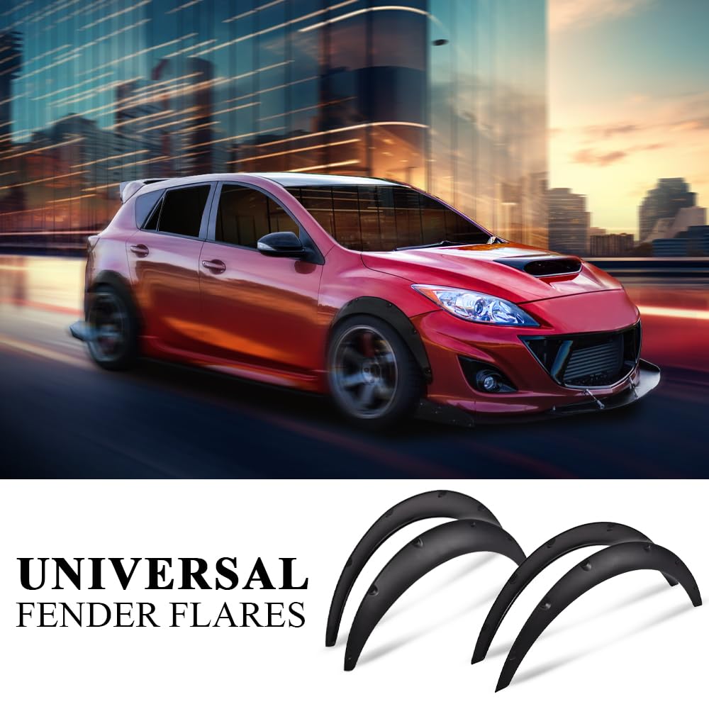 G-PLUS 4Pcs Universal Fender Flares, Durable Polyurethane Extra Wide Auto Car Body Kit NOT Fit Pickup, NOT Fit Corolla/Mercury Mentego, Wheel Protector (Front 23.4"*9.6" & Rear 25.2"*10.8")