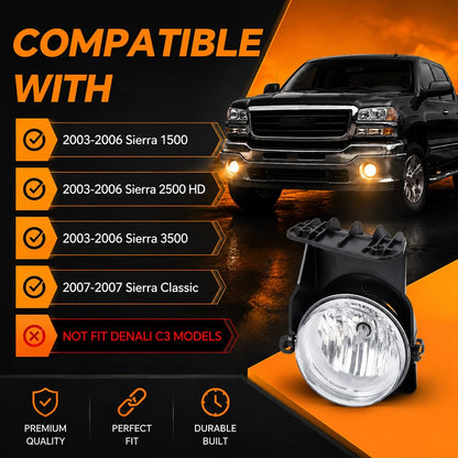 G-PLUS Bumper Fog Lights Compatible With 2003-2006 GMC Sierra 1500 2500 3500 Pickup Clear Driving Fog Lamps W/o Wiring Kit Left+Right Side
