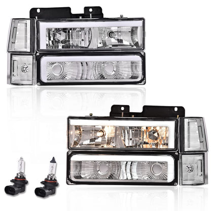 G-PLUS LED DRL headlights, Compatible with 1994 1995 1996 1997 1998 1999 GMC C1500 K1500 Yukon bumper Headlamp, Clear lens Chrome Housing Clear Reflector