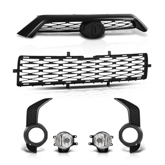 G-PLUS Front Bumper Upper & Lower Grill + Fog Lights Set Compatible with Toyota 4Runner SR5 2014-2019 TO1036148, TO1038173 Black