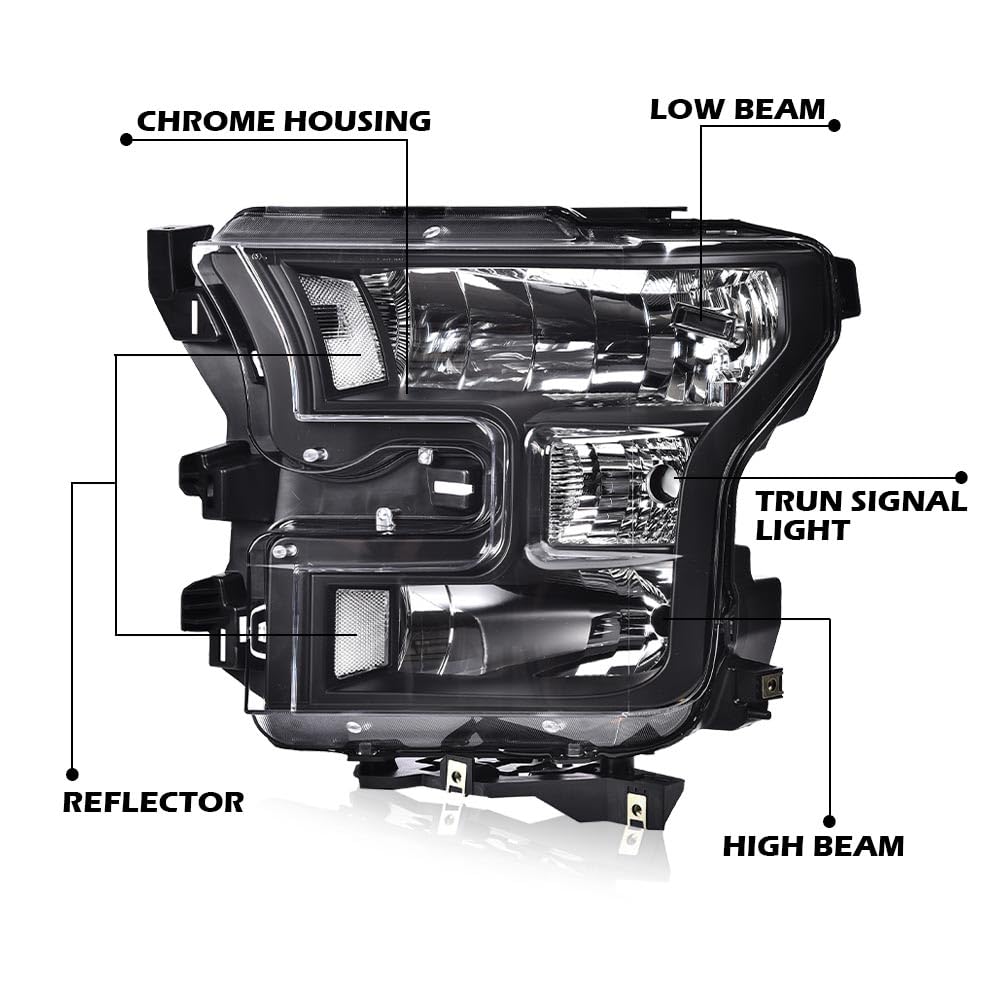 G-PLUS Headlights Compatible with Ford F150 2015-2017 Headlamps Driver Passenger Side Clear Lens Black Housing Clear Reflector,faros delanteros
