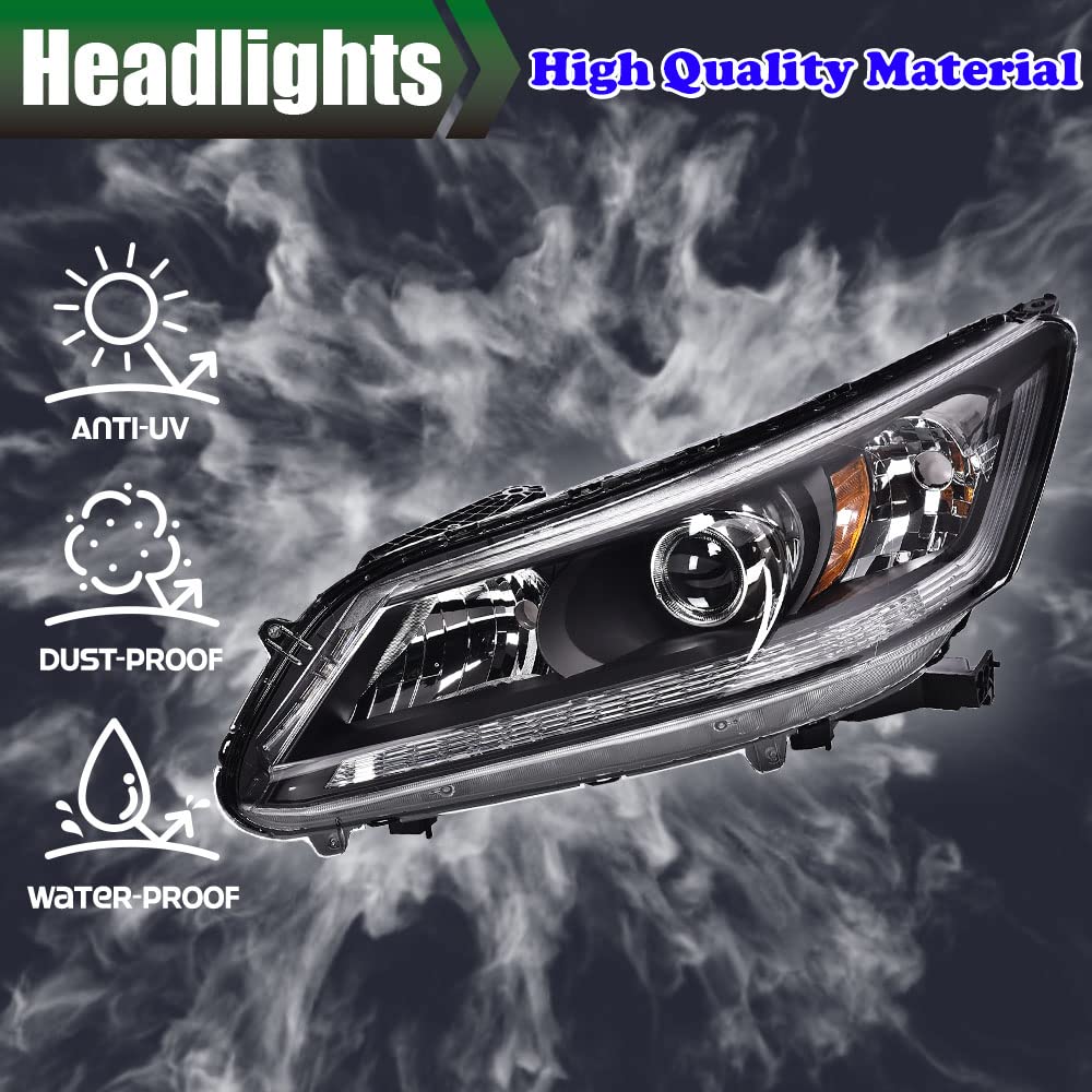 G-PLUS Headlights Compatible with 2013 2014 4-Door Sedan Honda Accord Factory Style Automotive Headlamps Assembly (Black Passenger & Driver Side(Left+Right)),faros delanteros