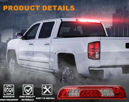G-PLUS LED Third Brake Light, Compatible with Chevy Silverado/GMC Sierra 1500/2500HD/3500 2014-2018 Rear 3RD Cargo Led Tail Lamps (Red Clear Lens Chrome Housing) Tercera Luz De Freno