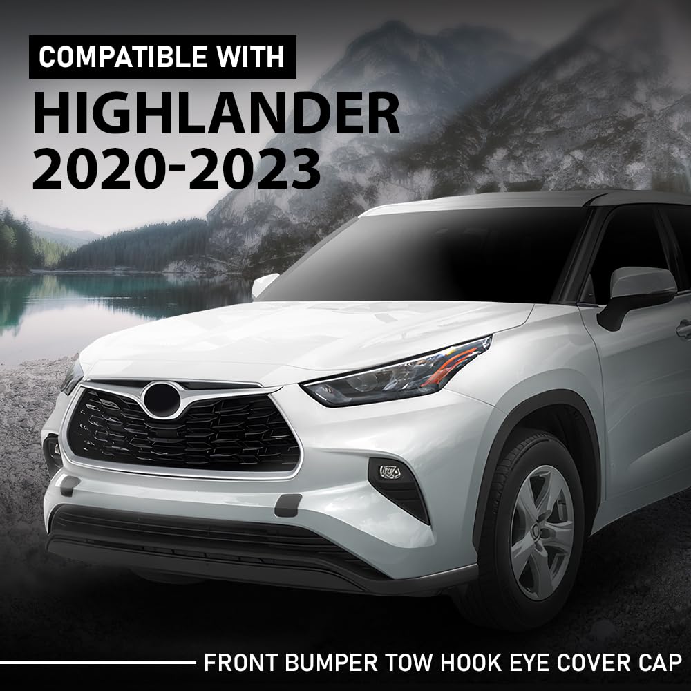 G-PLUS Pair Front Bumper Tow Hook Eye Cover Cap, Compatible with Toyota Highlander 2020-2023, Left & Right Side 2PCS, 521270E930, 521280E933